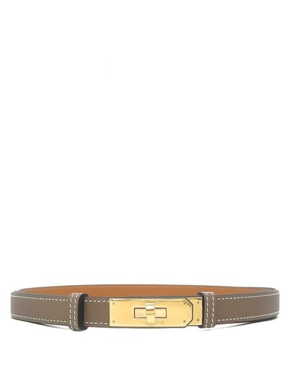 Hermes Belt Kelly 18 Veau Epsom Etoupe Gold Turnlock Slide Adjustment